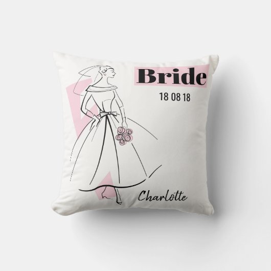 Coussin Fashion Bride Pink Bride Date Nom multi-back (Recto)