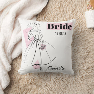 Coussin Fashion Bride Pink Bride Date Nom rose retour