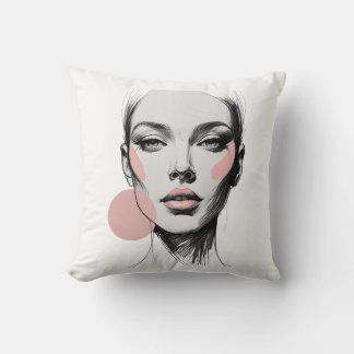 Coussin Fashion Line Art Face with Blush Pink Accents – El