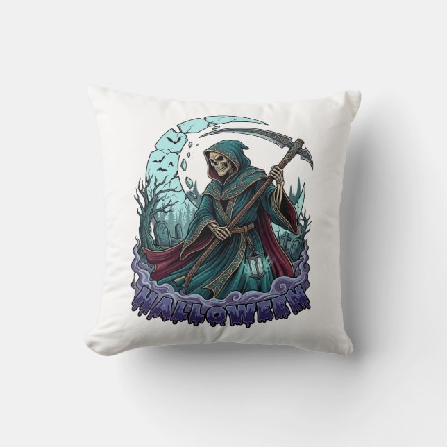 Coussin Faucheuse de Halloween Lanterne Lune Brisée_1 (Recto)