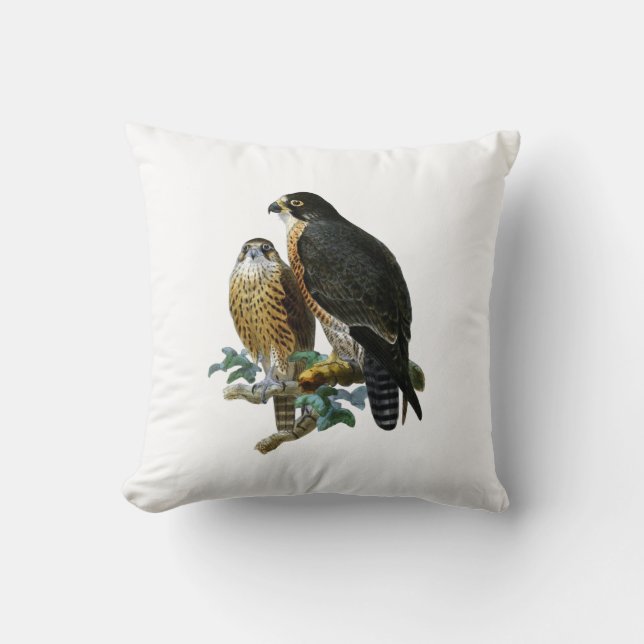Coussin Faucons stylisés vintage sur une branche (Recto)