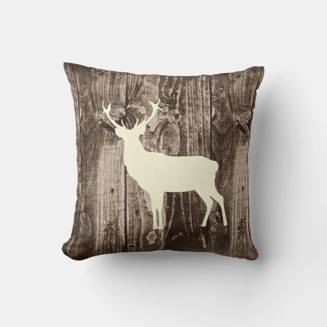 Coussin Faune de cerfs (Crème) sur Cabine de bois rustique (Recto)