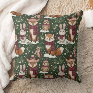 Coussin Faune hivernal avec renards, cerfs et hiboux