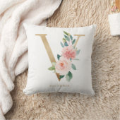 Coussin Fausse feuille d'or floral lettre V monogramme nur (Couverture)