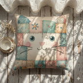 Coussin Fausse Maisonnette Pastel Patchwork Visage de Chat