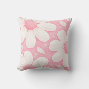 Coussin Fausse Paillette Marguerite Rose Blanc