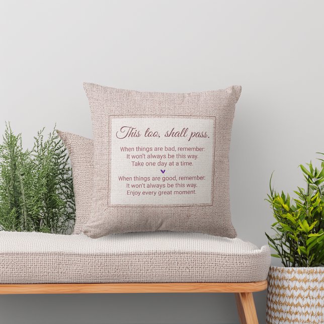Coussin Fausse toile de jute Cela aussi passera... (Faux Burlap This Too Shall Pass... Throw Pillow)
