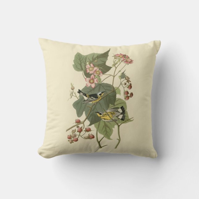 Coussin Fauvette de la magnolia d'Audubon (Recto)