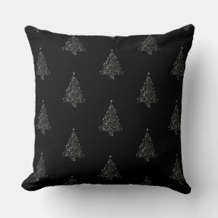 Coussin Faux Arbre de Noël gris argent Motif noir