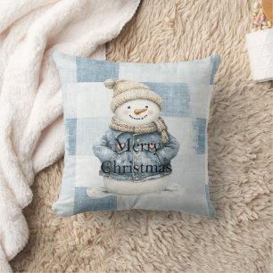 Coussin Faux Bonhomme de Neige en Jean Bleu Noël
