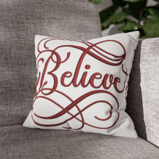 Coussin Faux Broderie Croire Script
