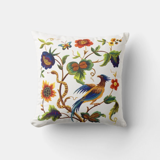 Coussin Faux Broderie - Oiseau Du Paradis Design D'Écran (Recto)