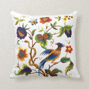 Coussin Faux Broderie - Oiseau Du Paradis Design D'Écran
