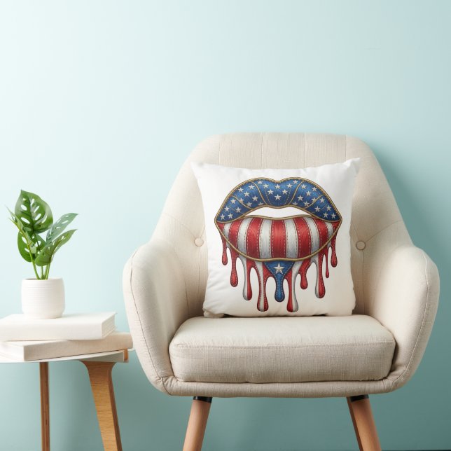 Coussin Faux Broderie Or Patriote Lèvres (Chaise)