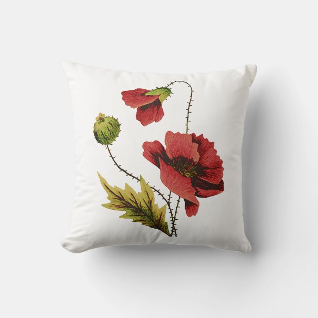 Coussin Faux Broderie Red Poppies (Recto)