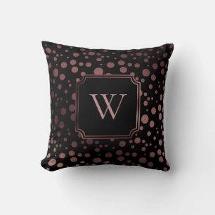 Coussin Faux cercles en feuille d'or rose avec monogramme