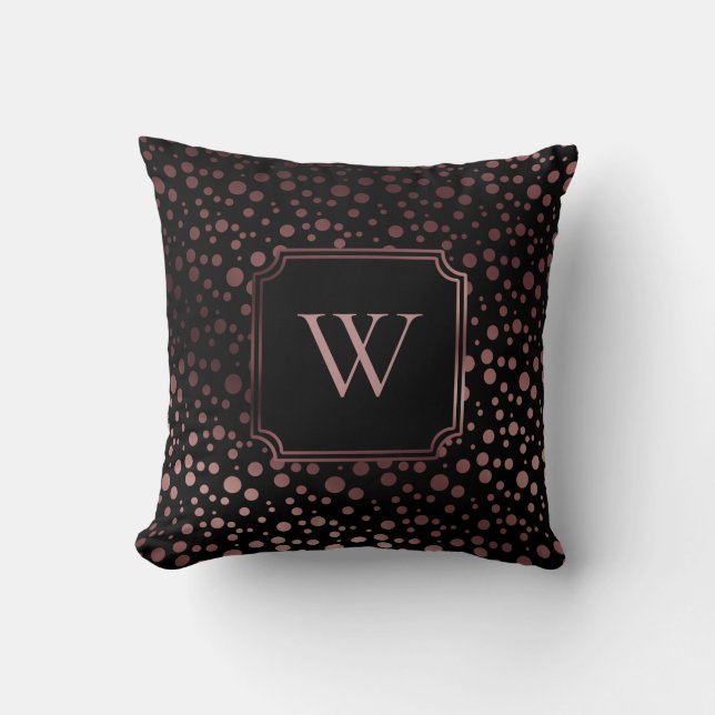 Coussin Faux cercles en feuille d'or rose avec monogramme  (Recto)