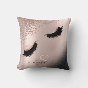 Coussin Faux Cils Noir Paillettes Diamants Or Rose