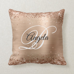 Coussin Faux Cuivre Pâle Brillance Paillettes Feuille Mono