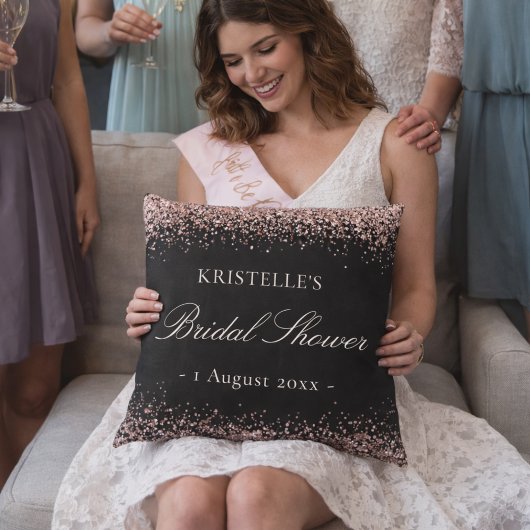Coussin Faux Glitter Pink Black Bridal Shower Personalized