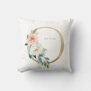 Coussin Faux Gold Foil Floral Lettre O Monogram Nursery