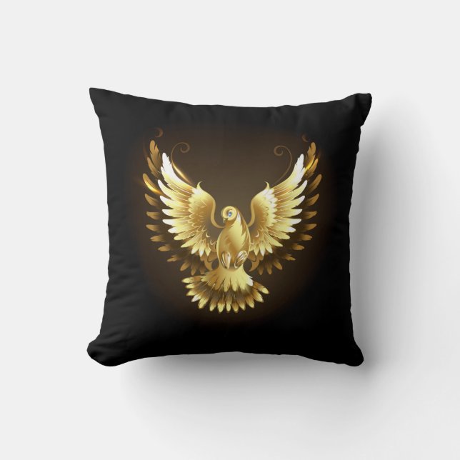 Coussin Faux Gold Foil Peace Dove en noir (Recto)