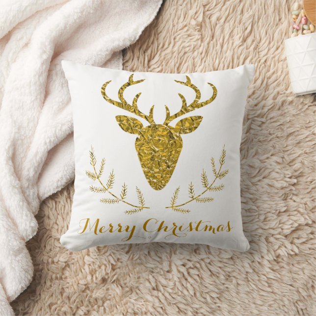 Coussin Faux Gold Foil Tête de cerf texturé Noël (Couverture)