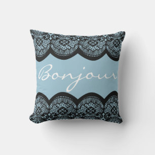 Coussin Faux Lace Noir Français Bonjour