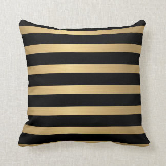 Coussin Faux moderne métal or et noir rayé