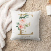 Coussin Faux Monogramme Lettre E Floral Feuille D'Or (Couverture)