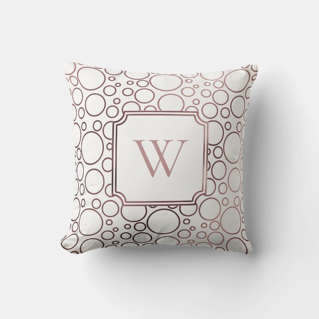 Coussin Faux or rose et bulles blanches avec monogramme (Recto)