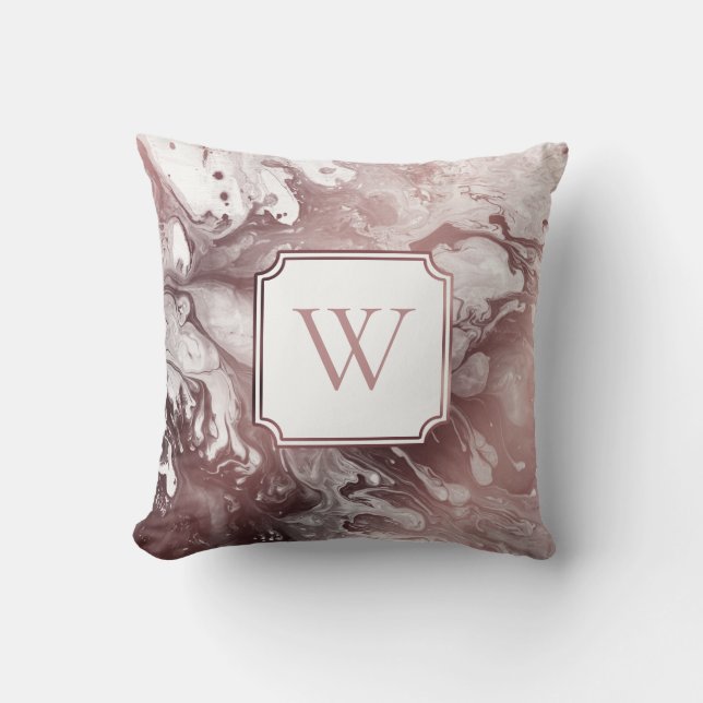 Coussin Faux or rose et marbre blanc avec monogramme (Recto)