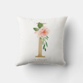 Coussin Faux papier d'or floral initiale I monogramme (Verso)