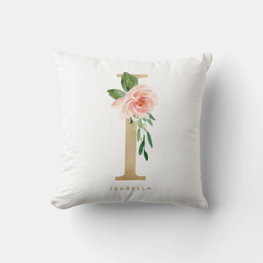 Coussin Faux papier d'or floral initiale I monogramme (Recto)