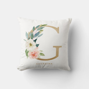 Coussin Faux papier d'or floral lettre G monogramme