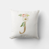 Coussin Faux papier d'or floral lettre J monogramme (Recto)