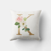 Coussin Faux papier d'or floral lettre K monogramme (Verso)