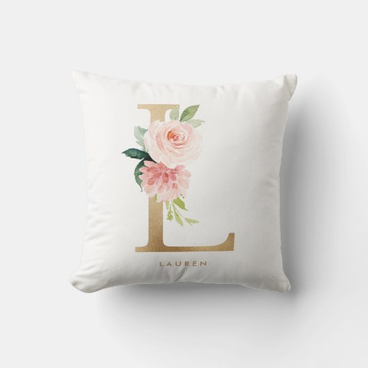 Coussin Faux papier d'or floral lettre L monogramme (Recto)