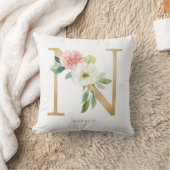 Coussin Faux papier d'or floral lettre N monogramme (Couverture)