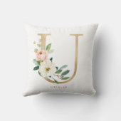 Coussin Faux papier d'or floral lettre U monogramme (Verso)