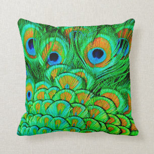 Coussin Faux Peacock Plumes Abstrait Motif de la nature