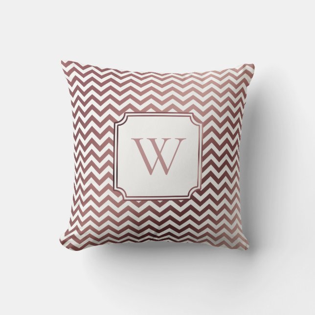 Coussin Faux rose gold et chevron blanc avec monogramme (Recto)