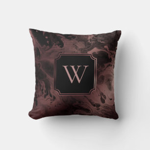 Coussin Faux rose gold et marbre noir avec monogramme