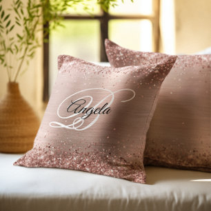 Coussin Faux rose gold pailleté brillant Monogramme fantai