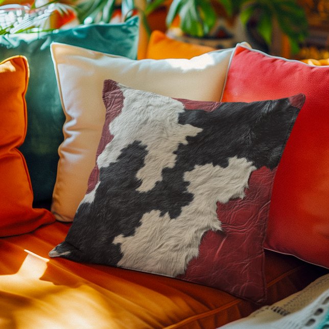 Coussin Faux Vache en cuir rouge tachetée Fourrure cachée (Créateur téléchargé)