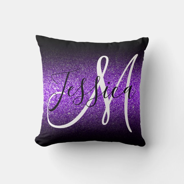 Coussin Faux Violet Parties scintillant Noir Ombre Monogra (Recto)