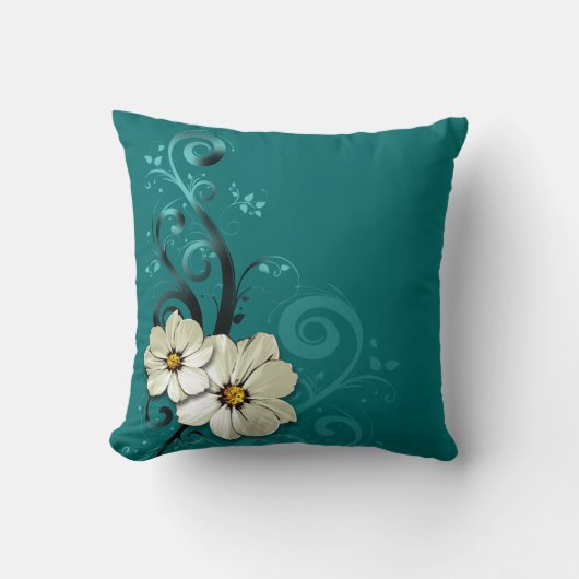 Coussin Favori floral orné| turquoise (Recto)