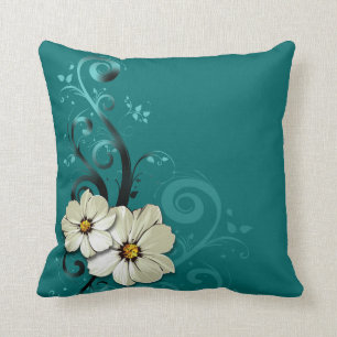 Coussin Favori floral orné  turquoise