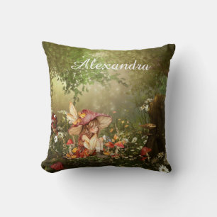 Coussin Fée de champignons mignonnes dans la forêt