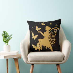 Coussin Fée de papillon d'or personnalisé